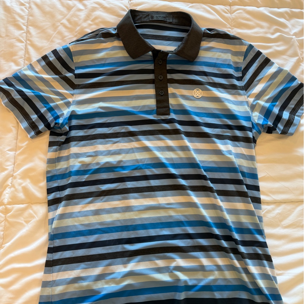 G/FORE Blue and Black Striped Polo Shirt